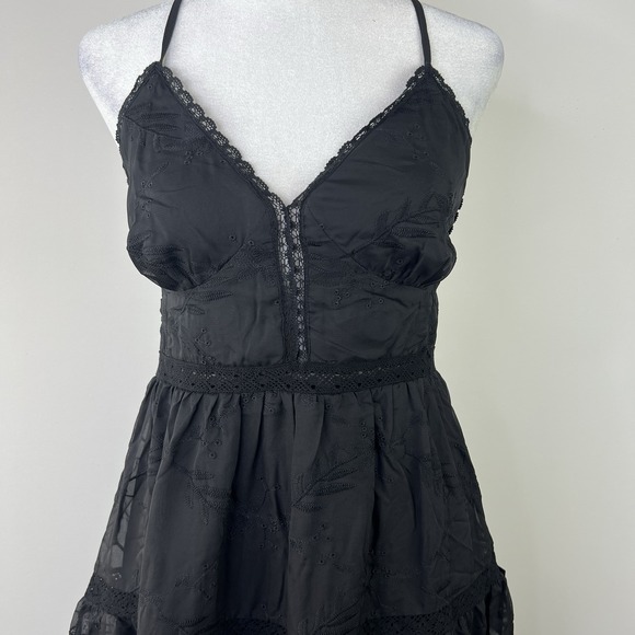 LULUS NWT Black Lace Overlay Romantic Boho Retro Cottagecore Prairie Dress SMALL - Picture 5 of 13